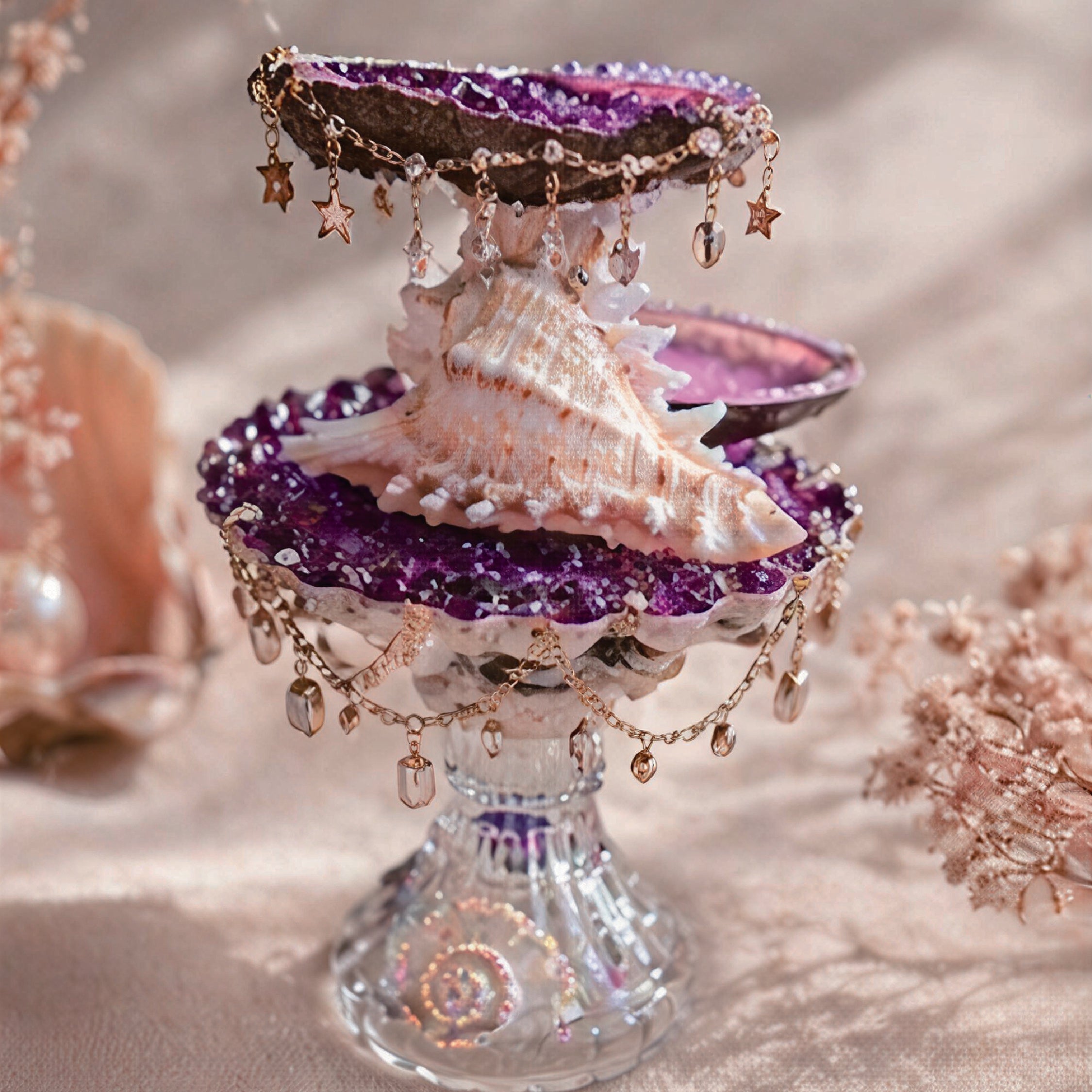 Lavender Shimmer Mermaid Double-Tier Jewelry Tray - Handcrafted 1 PC
