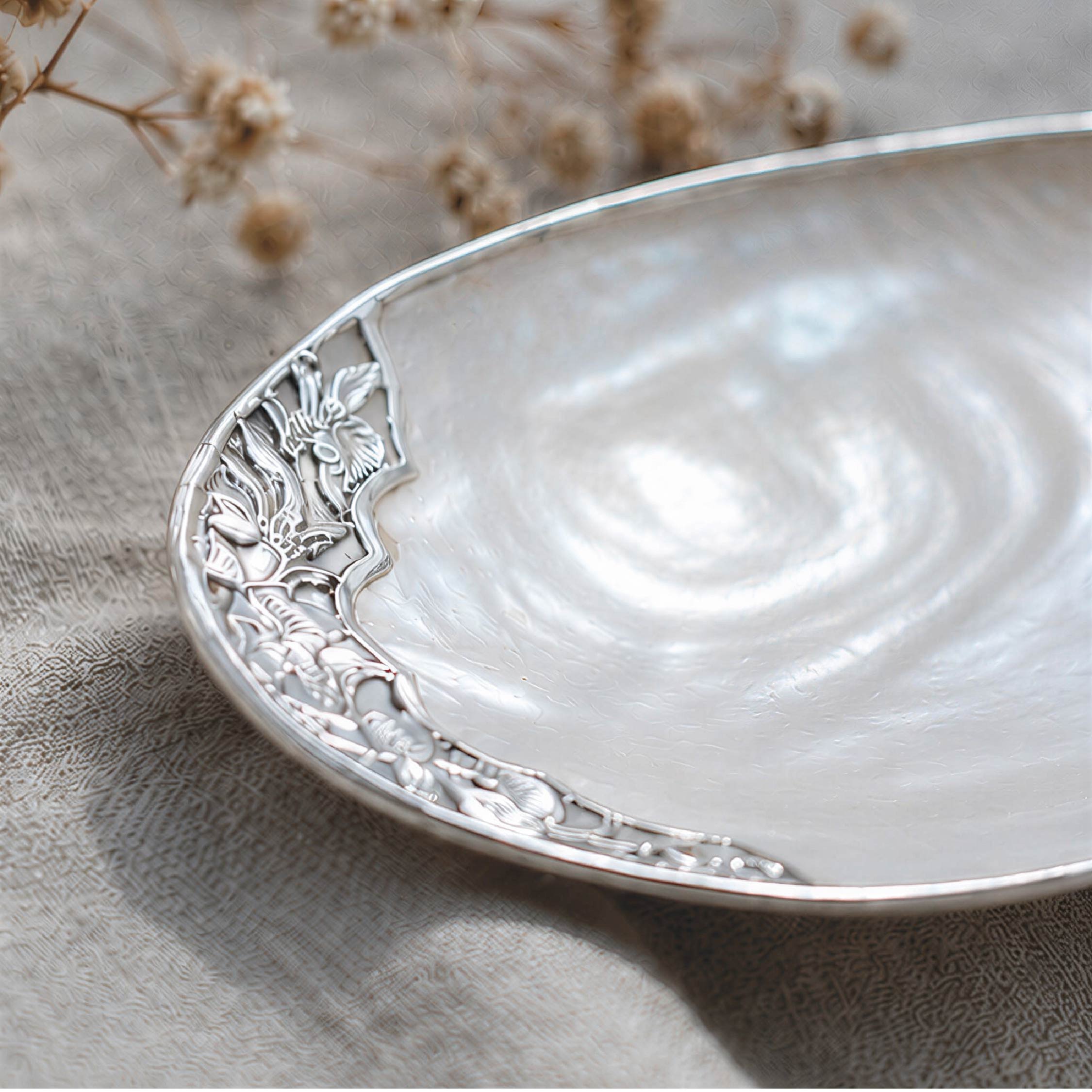 Left-right Symbol Giant Mother of Pearl Seashell Dish - Handcrafted 1 PC