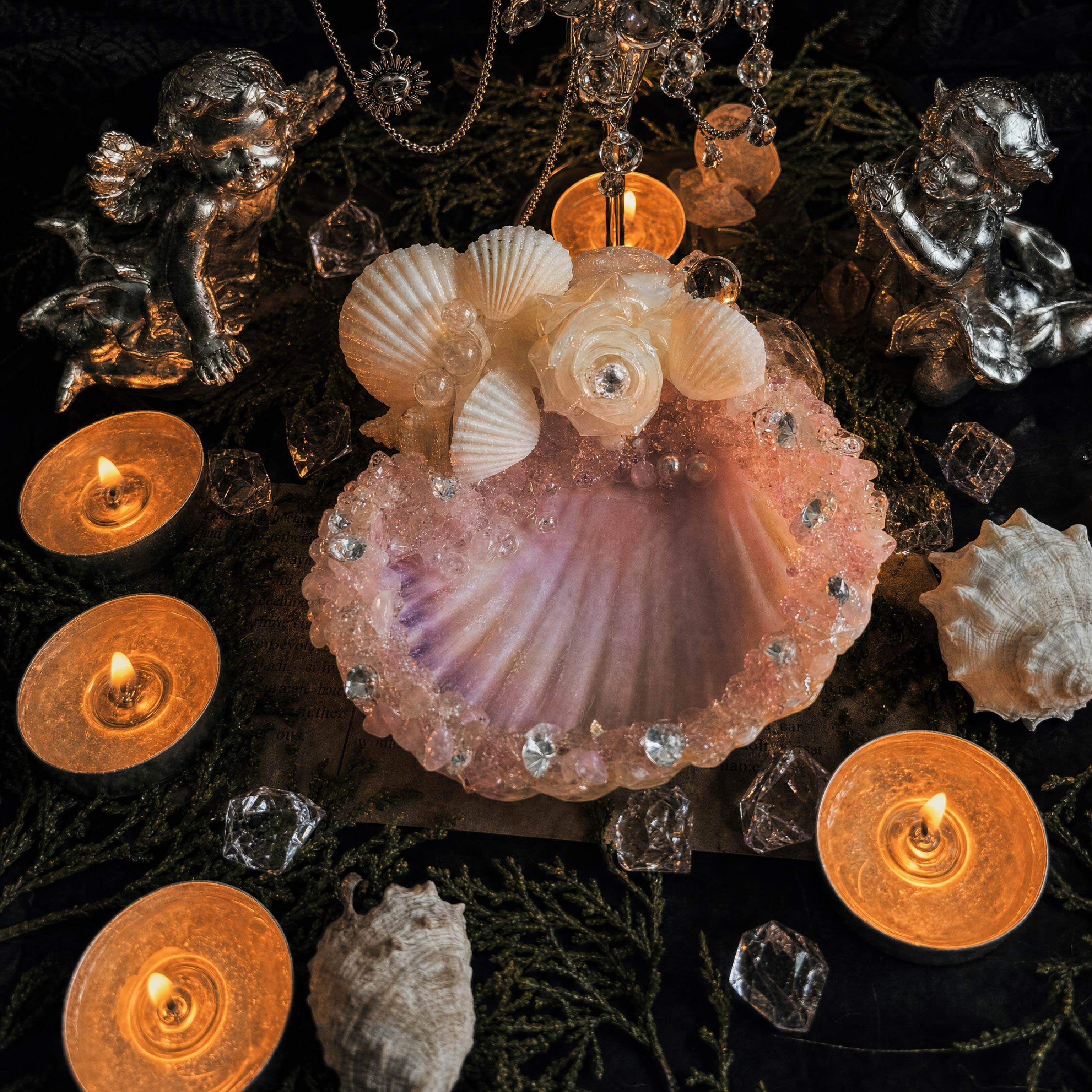 The Mermaid’s Blush Handmade Pink Seashell Jewelry & Candle Holder - Handcrafted 1 PC