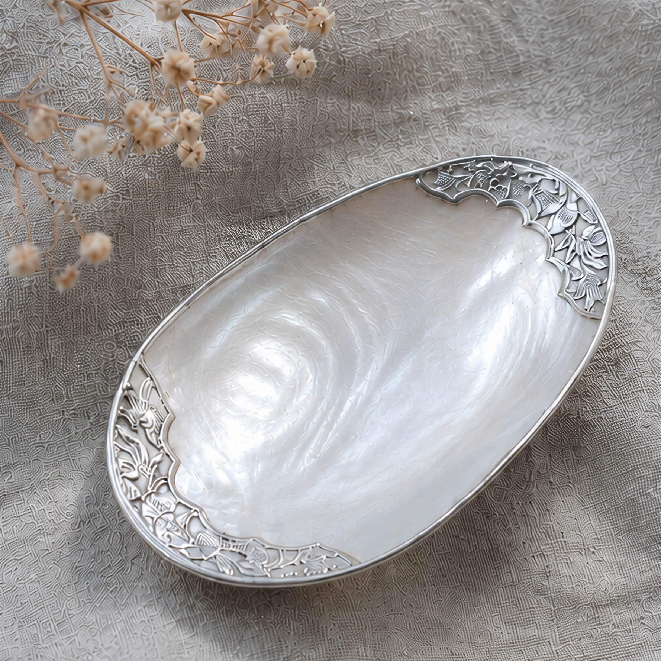 Left-right Symbol Giant Mother of Pearl Seashell Dish - Handcrafted 1 PC