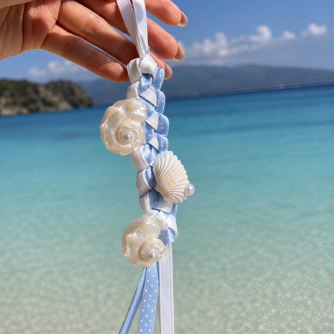 Ramune Soda | Pearlized Turbo Shell & Braided Ribbon Charm- Handcrafted 1 PC