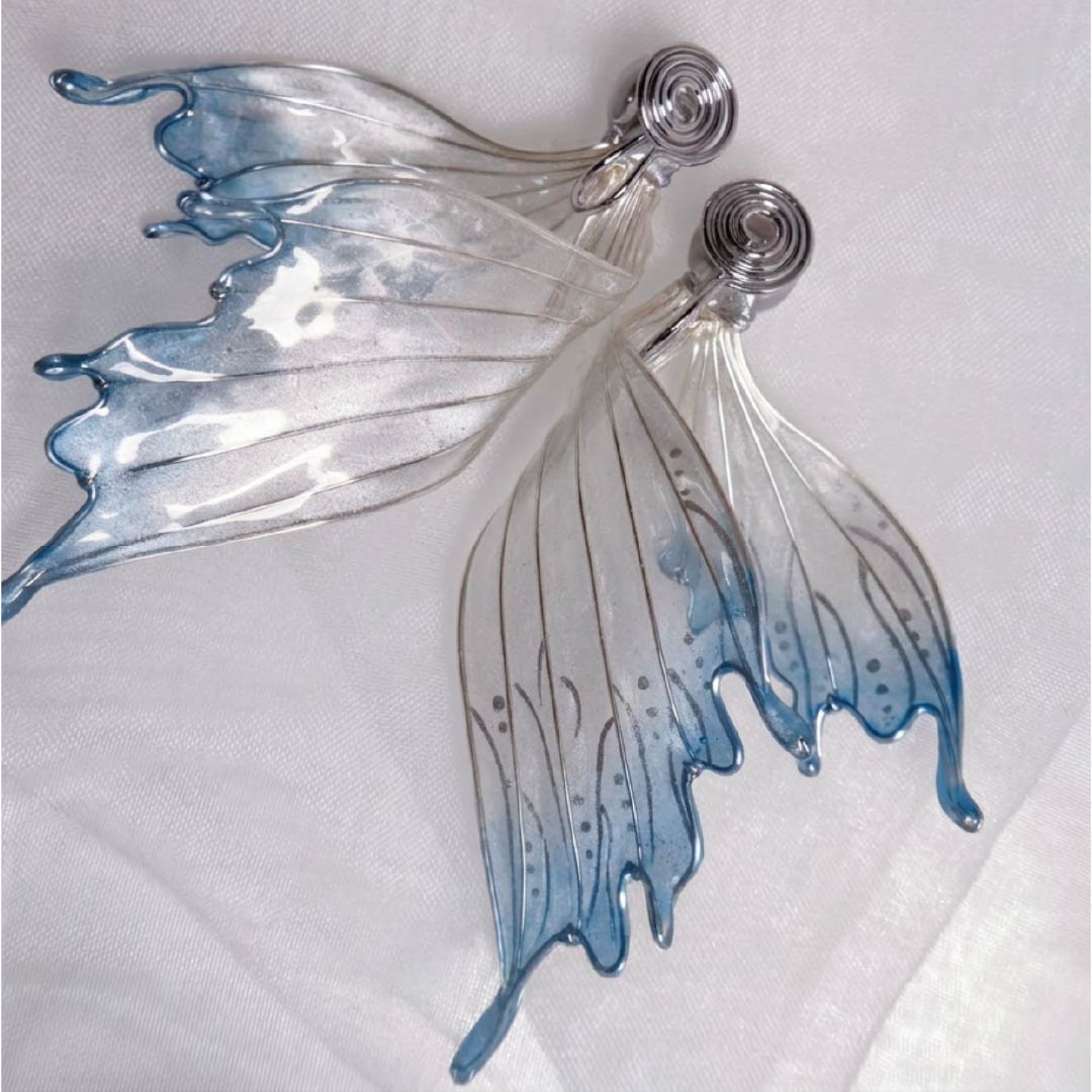 Glacial Whisper | Mermaid Tail & Fairy Wing Resin Earrings - Handcrafted 1 PC