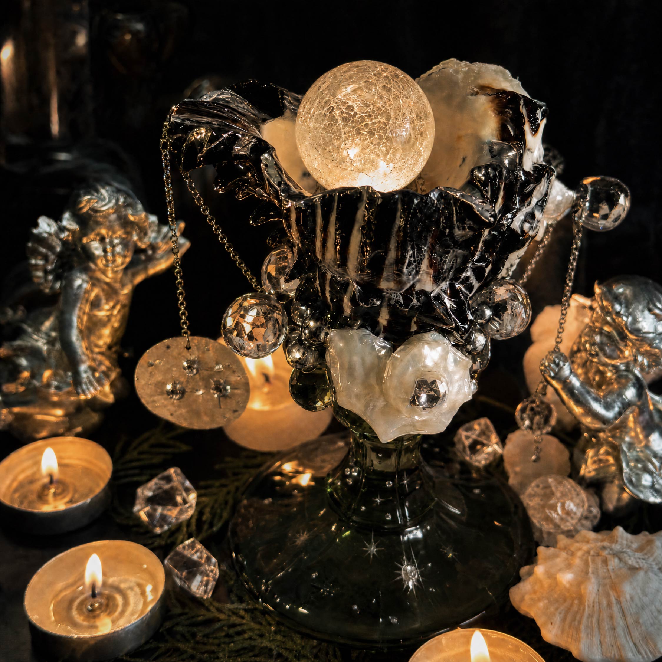 Sacred Nocturne Artisanal Black Spiny Shell Trinket Jewelry & Candle Holder - Handcrafted 1 PC