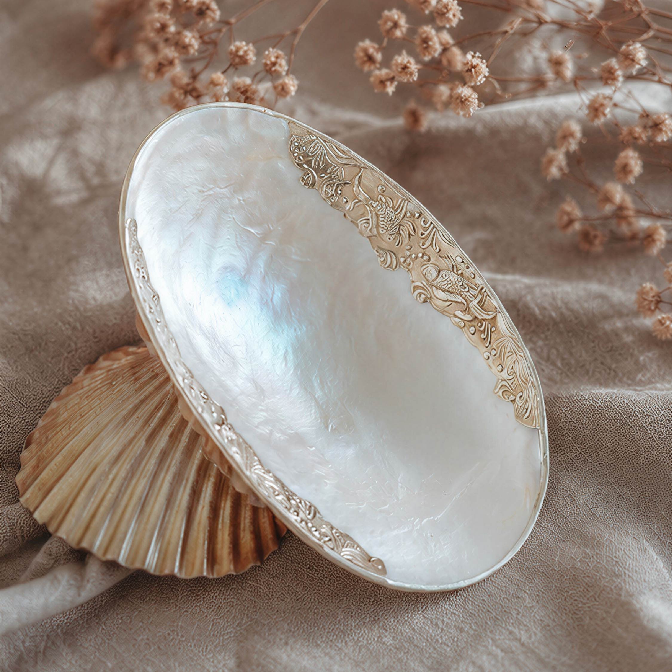 Up-down Symbol Giant Mother of Pearl Seashell Dish - Handcrafted 1 PC