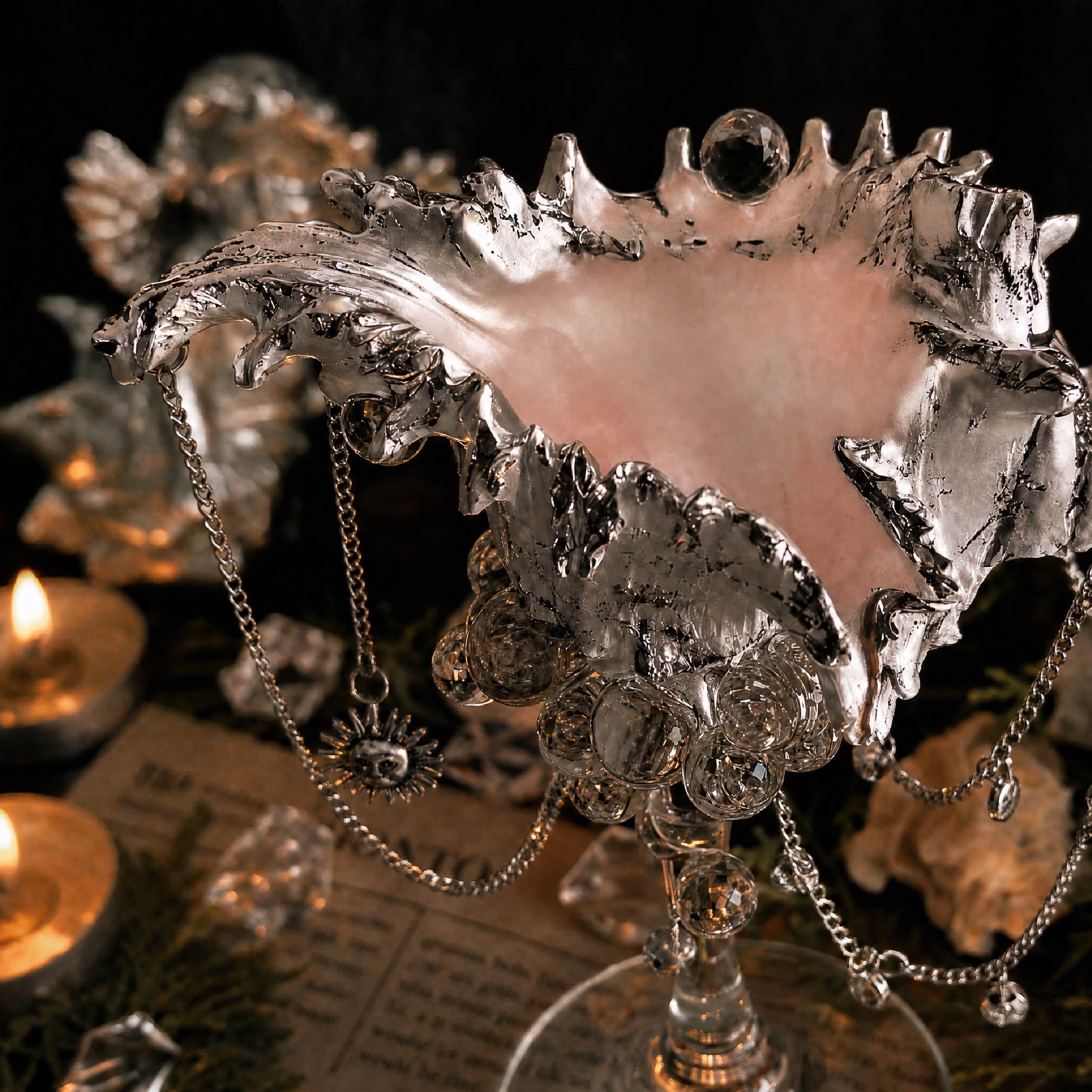 The Alabaster Anthem Artisanal White Spiny Shell Trinket Jewelry & Candle Holder - Handcrafted 1 PC