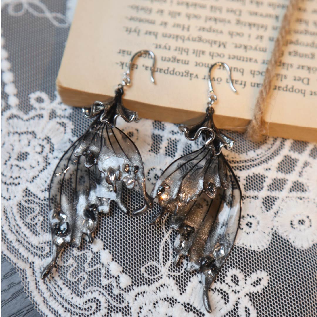 Moonlit Shadow | Mermaid Tail & Fairy Wing Resin Earrings - Handcrafted 1 PC