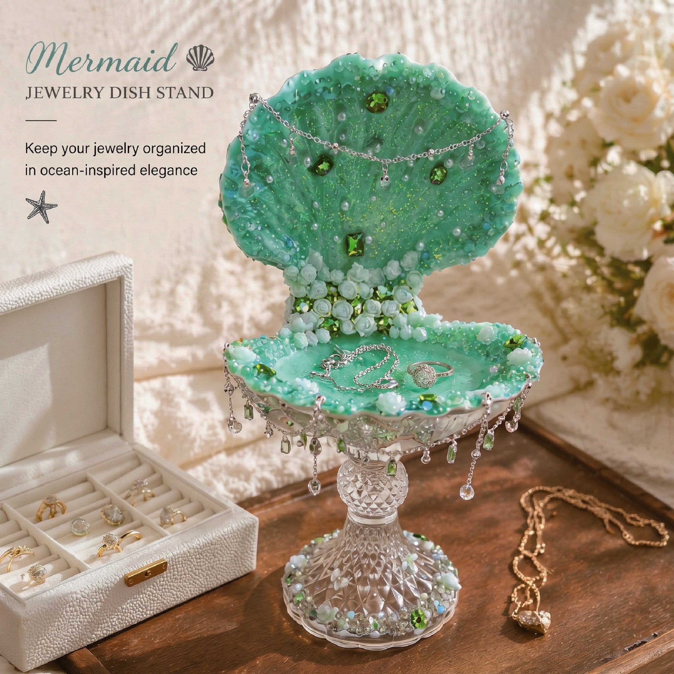 Ocean Rose Mermaid Luxury Jewelry Tray - Handcrafted 1 PC