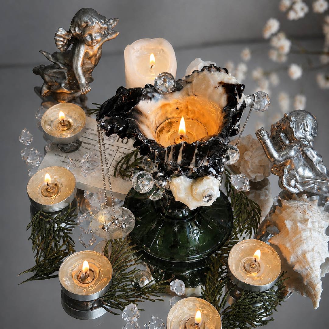 Nocturnal Tides: Artisanal Black Murex Shell Jewelry & Candle Holder - Handcrafted 1 PC