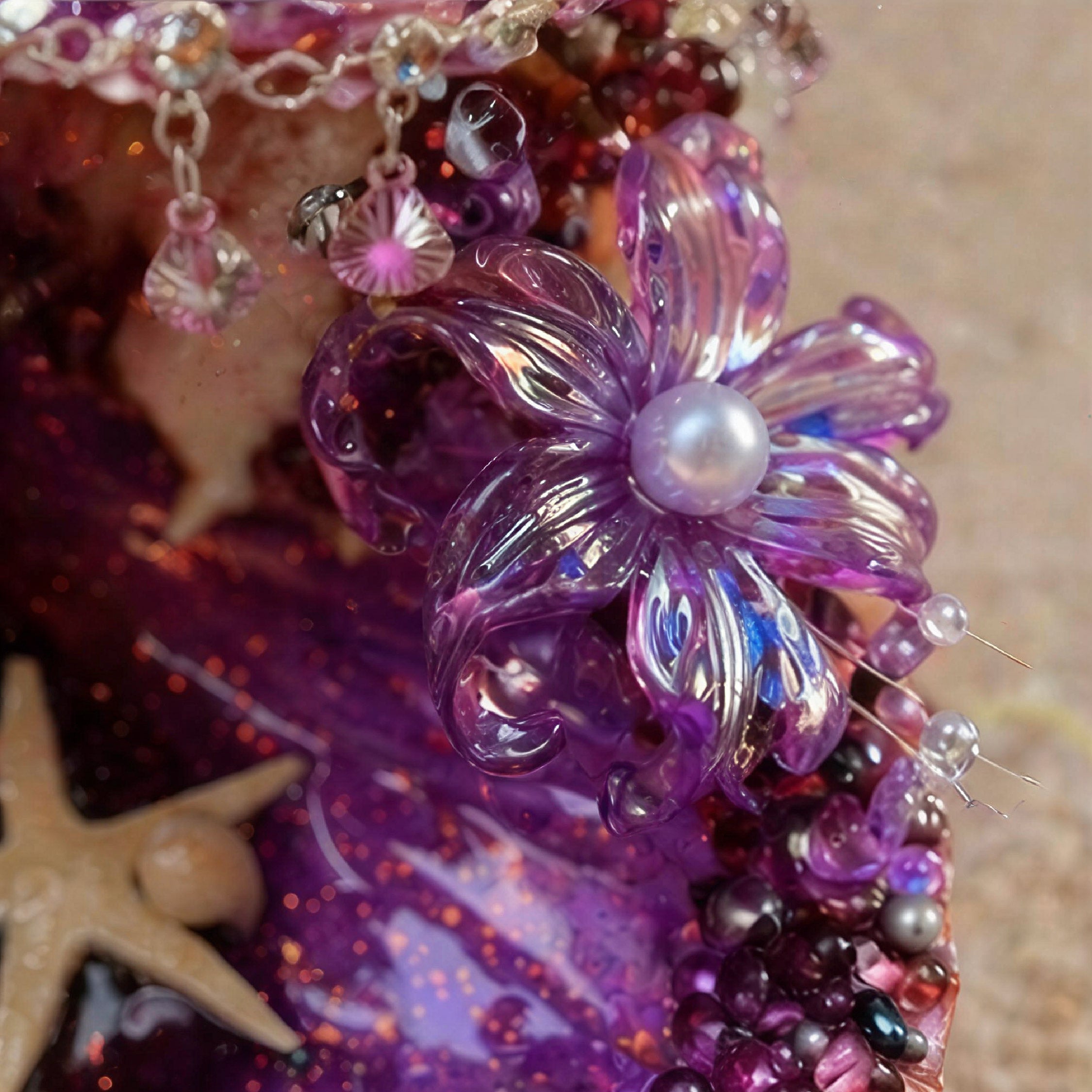 Lavender Shimmer Mermaid Petite 3-Tier Jewelry Tray - Handcrafted 1 PC