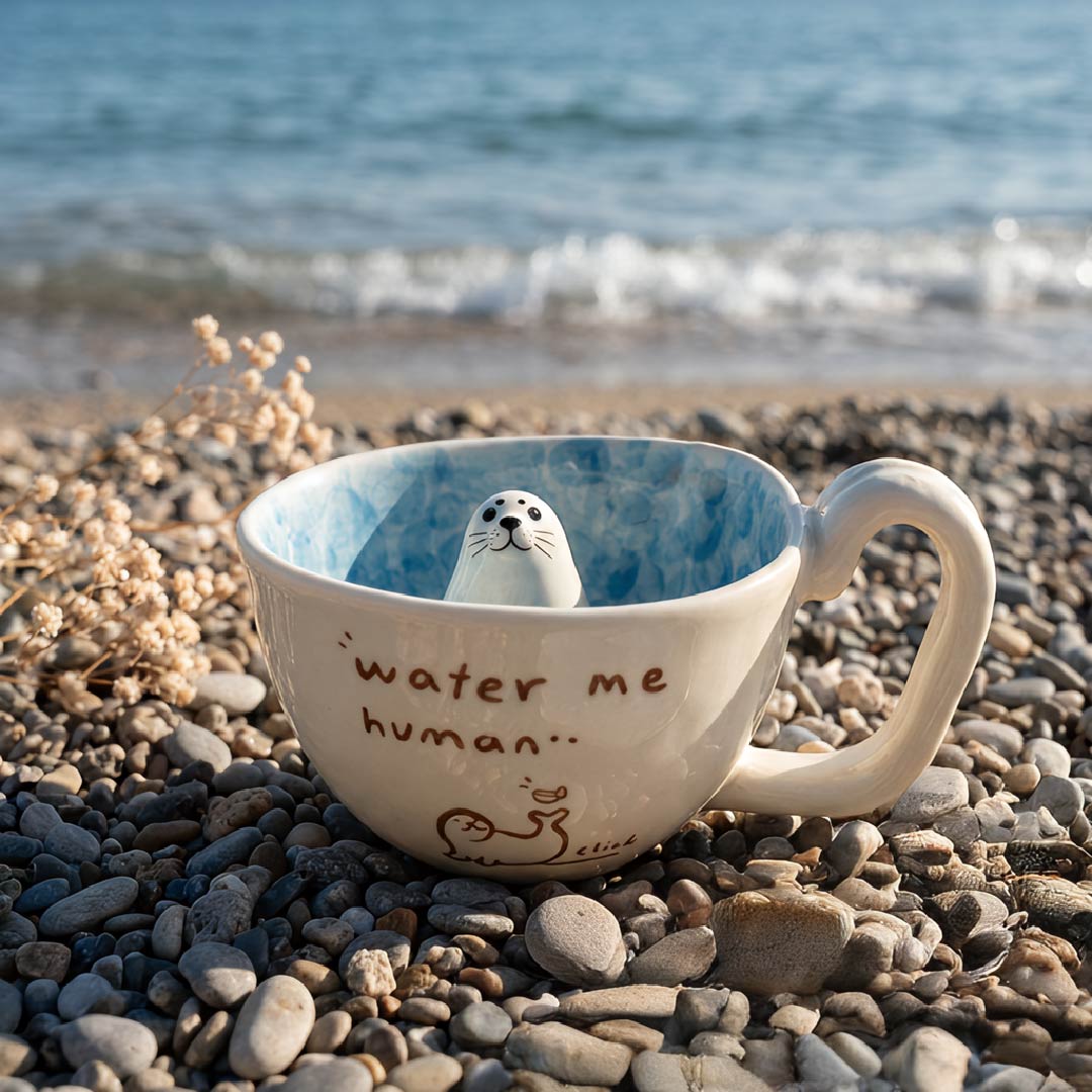Hidden Seal Inside Ceramic Mug & Coffee Cup - Handcrafted 1 PC