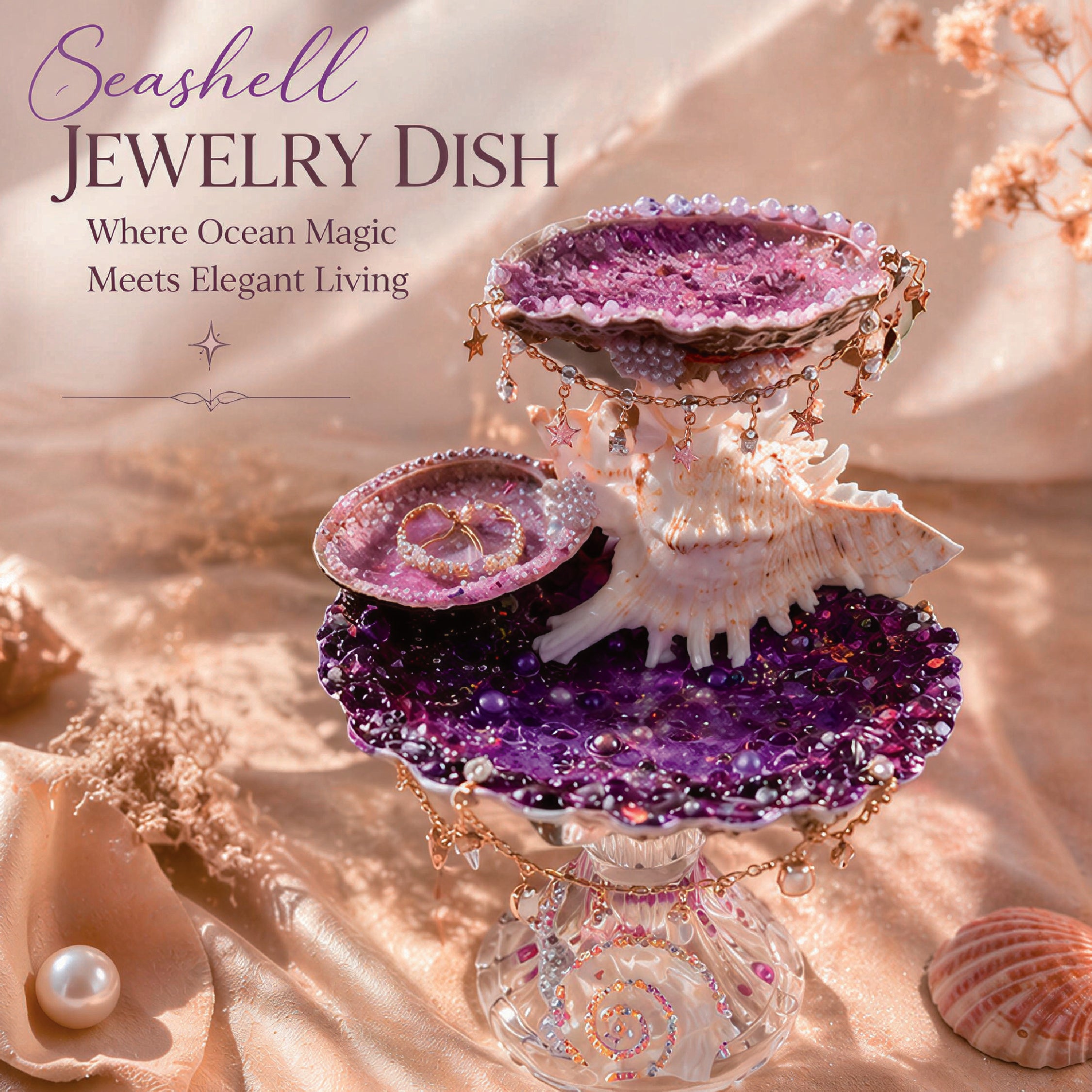 Lavender Shimmer Mermaid Double-Tier Jewelry Tray - Handcrafted 1 PC