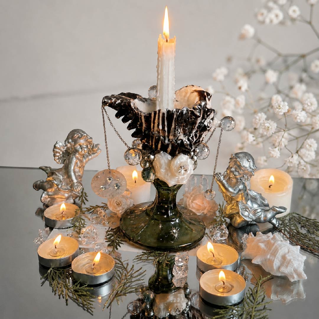 Nocturnal Tides: Artisanal Black Murex Shell Jewelry & Candle Holder - Handcrafted 1 PC