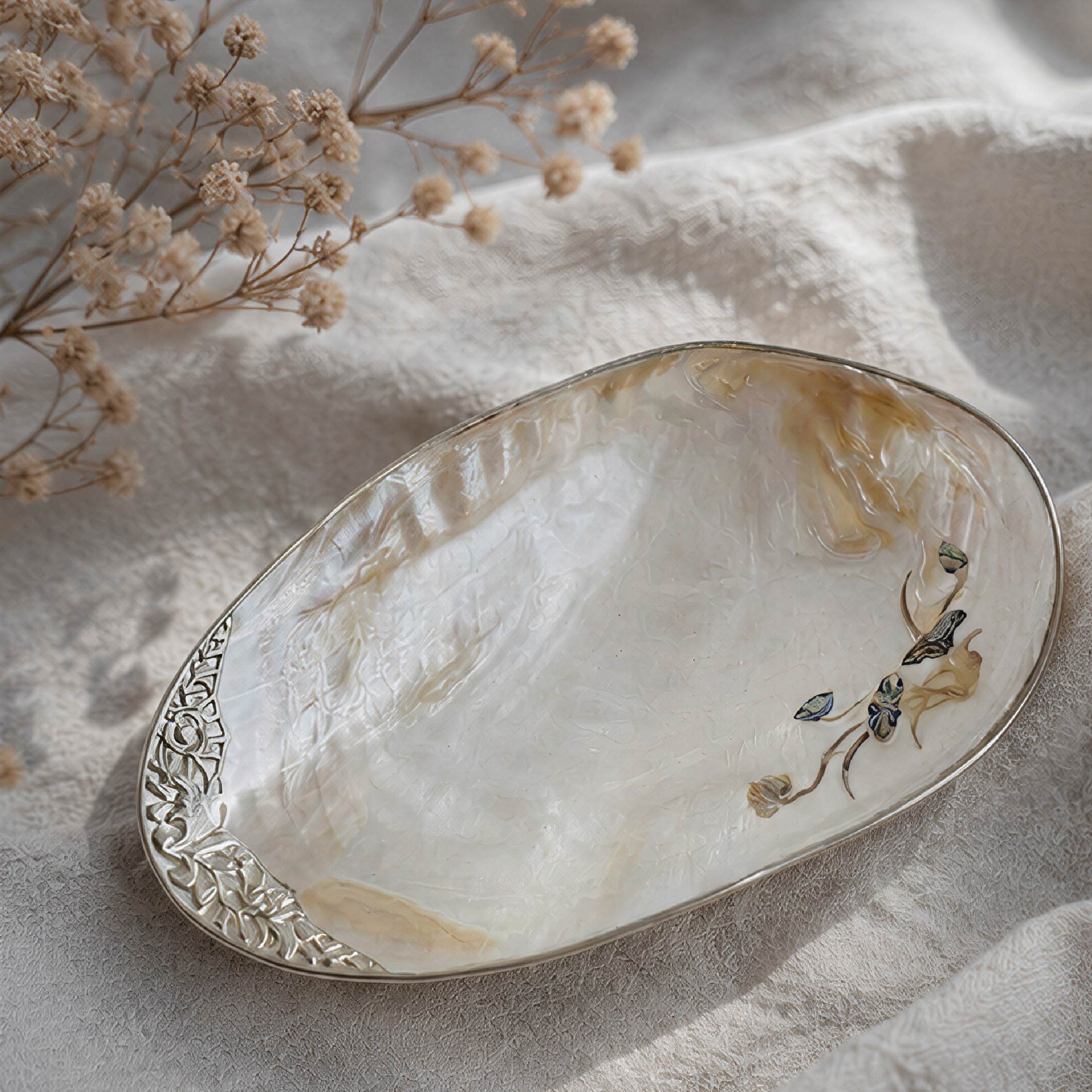 Lotus Symbol Symbol Giant Mother of Pearl Seashell Dish - Handcrafted 1 PC