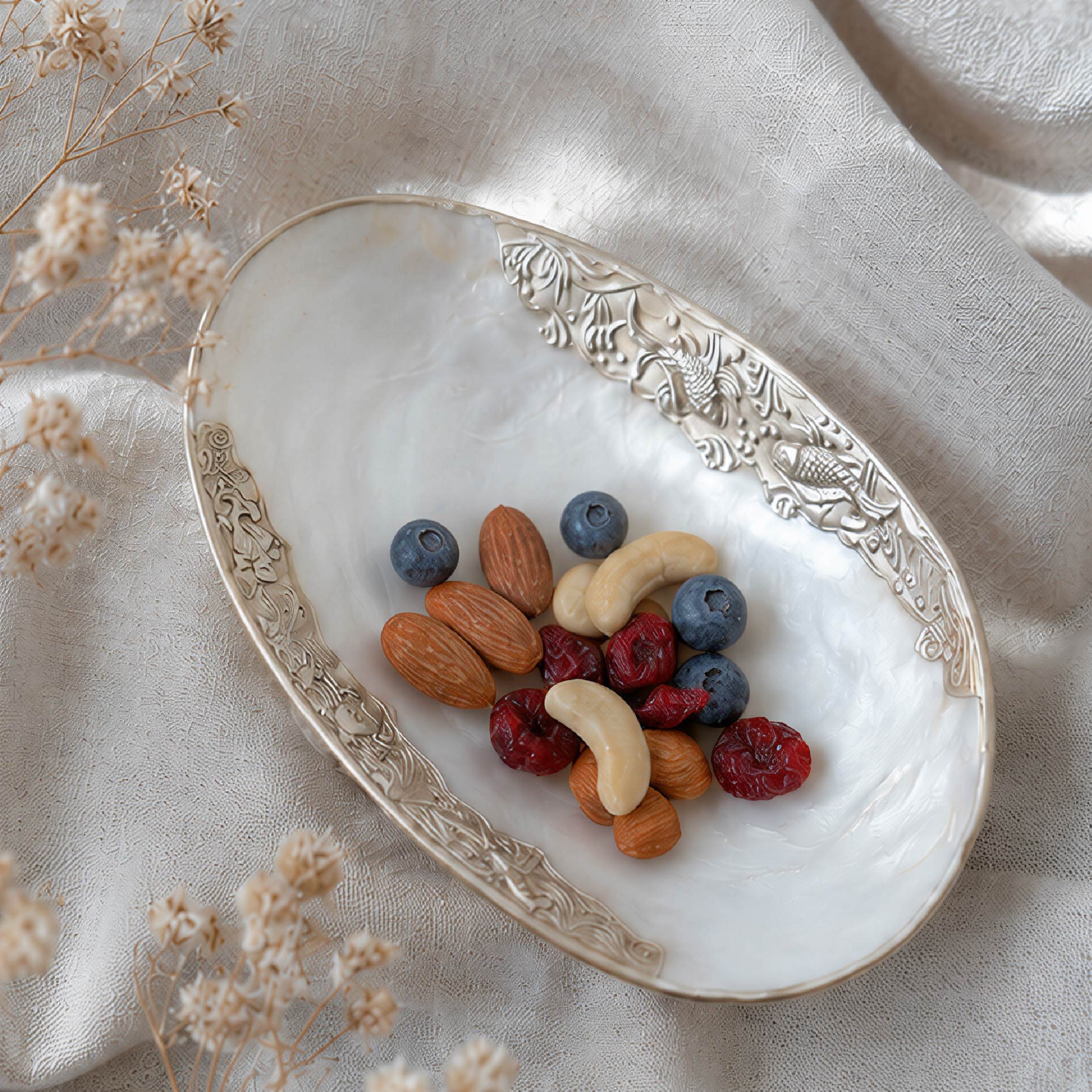 Up-down Symbol Giant Mother of Pearl Seashell Dish - Handcrafted 1 PC