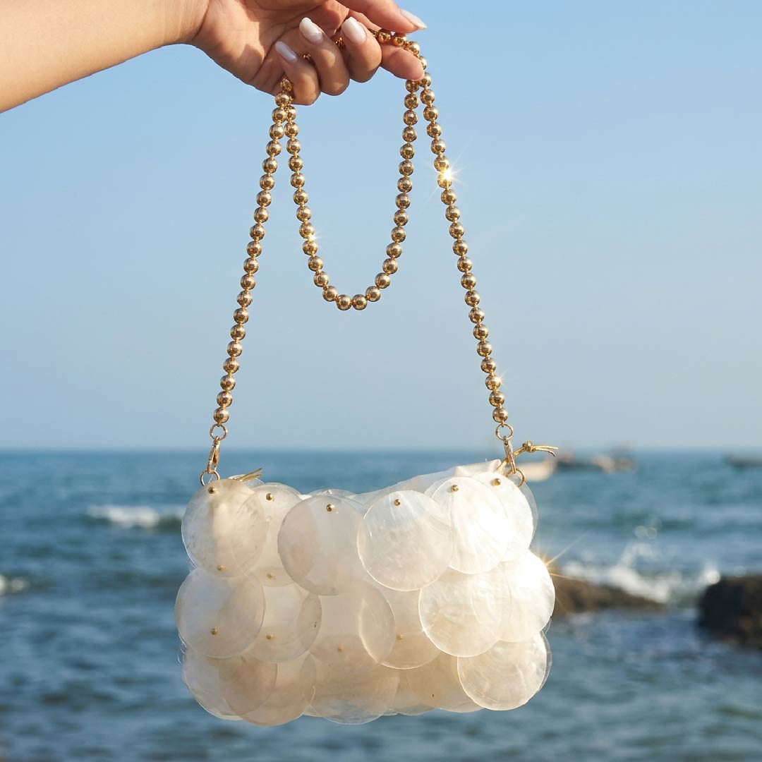 Horizontal Ivory Shell Payette Bag - Handcrafted 1 PC