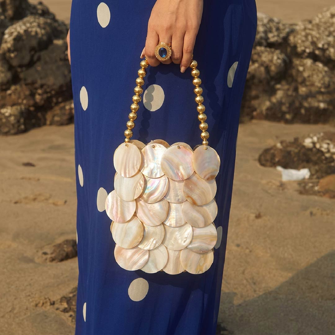 Vertical Ivory Shell Payette Bag - Handcrafted 1 PC