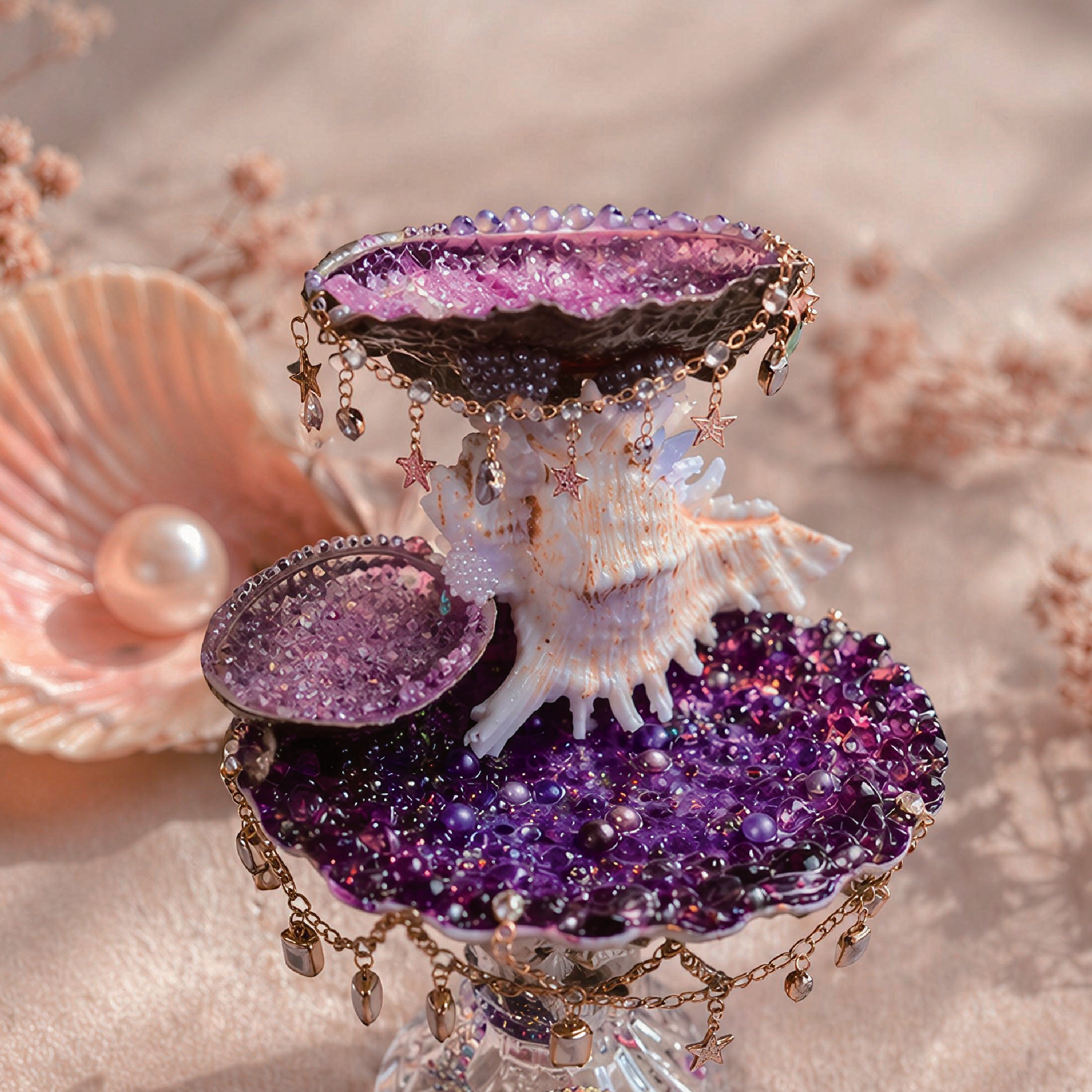 Lavender Shimmer Mermaid Double-Tier Jewelry Tray - Handcrafted 1 PC