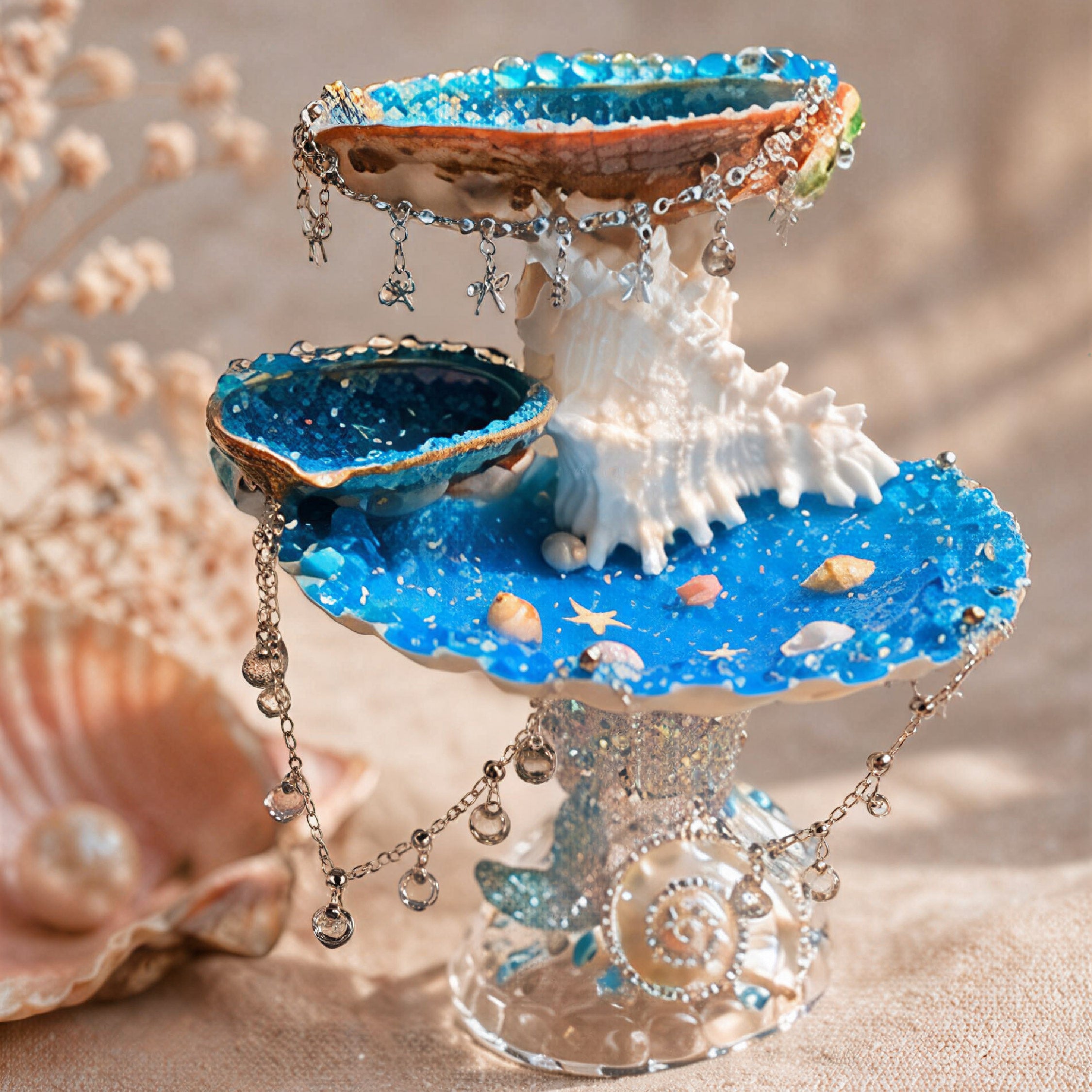 Echo of the Conch Mermaid Double-Tier Jewelry Tray - Handcrafted 1 PC