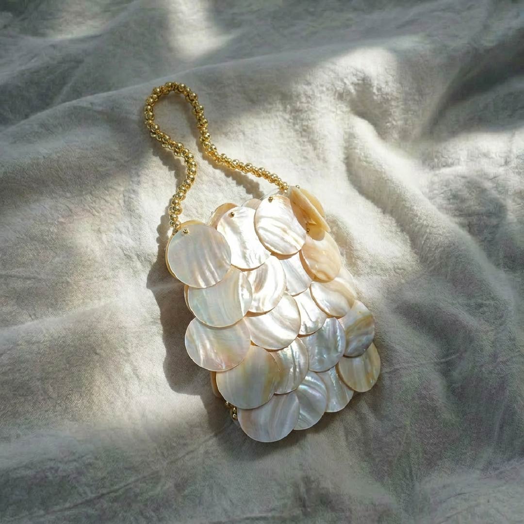 Vertical Ivory Shell Payette Bag - Handcrafted 1 PC