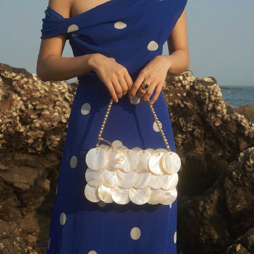 Horizontal Ivory Shell Payette Bag - Handcrafted 1 PC