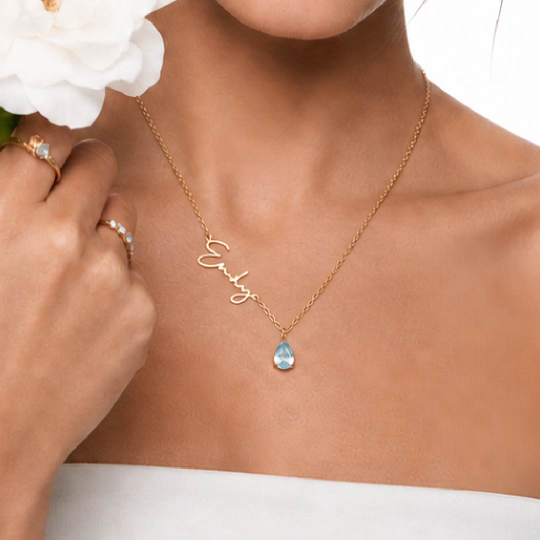 Signature Name and Birthstone Necklace