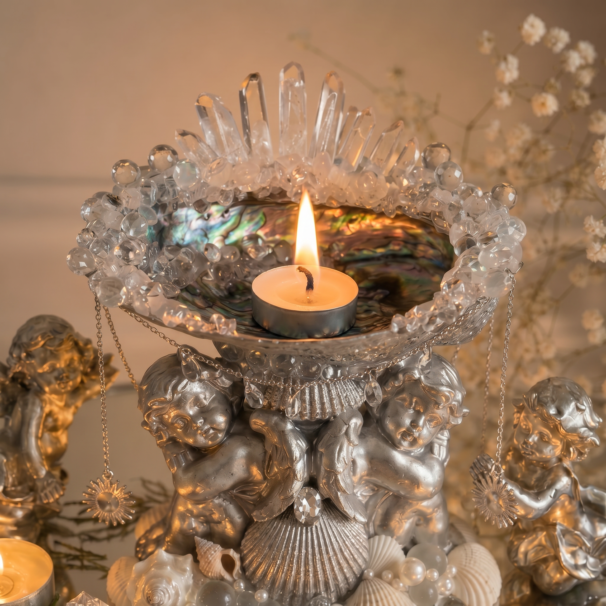 Twin Cherubs | Vintage One-of-a-Kind Mother of Pearl Jewelry & Candle Holder