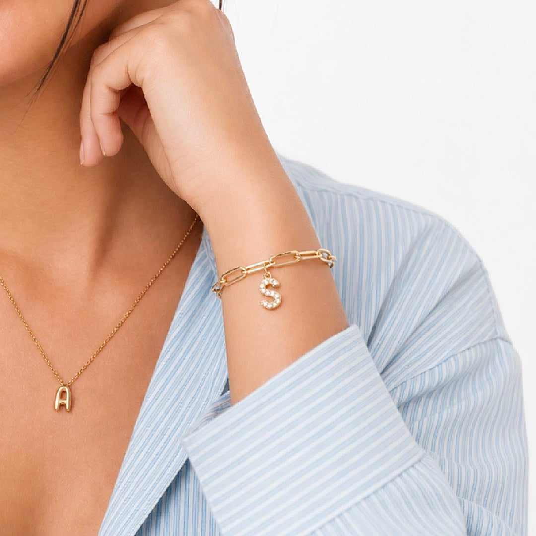 Dainty Paperclip Letter Initial Bracelet