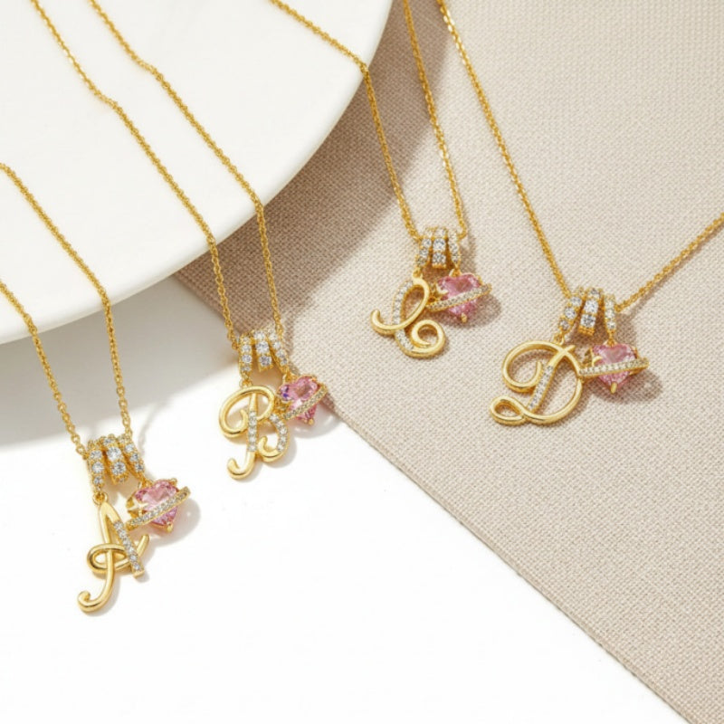 Initial Letter Heart Pendant Necklace