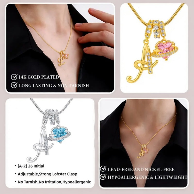 Initial Letter Heart Pendant Necklace