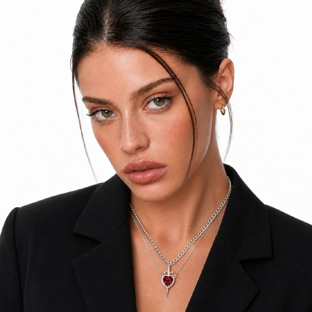 Heart and Sword Necklace Set