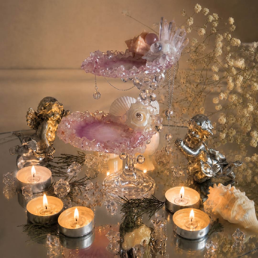 Misty Isle Crystaline | Double-Tier Mother of Pearl Jewelry & Candle Holder - Handcrafted 1 PC