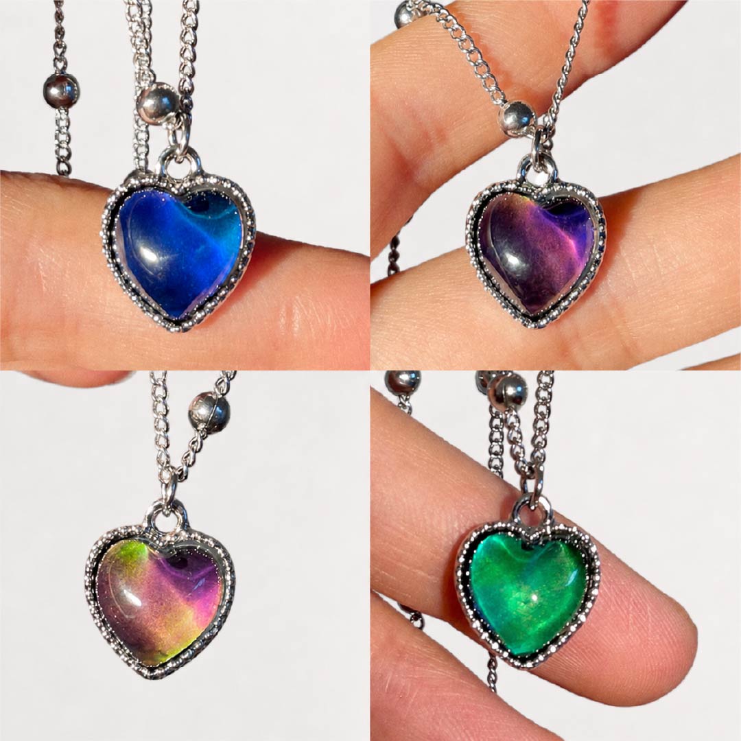 Peach Heart Mood Necklace Temperature Control Color Change