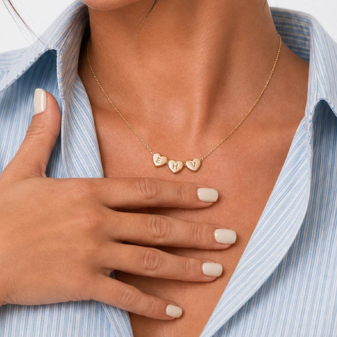Personalized Tiny 3D Initial Heart Charm Necklace