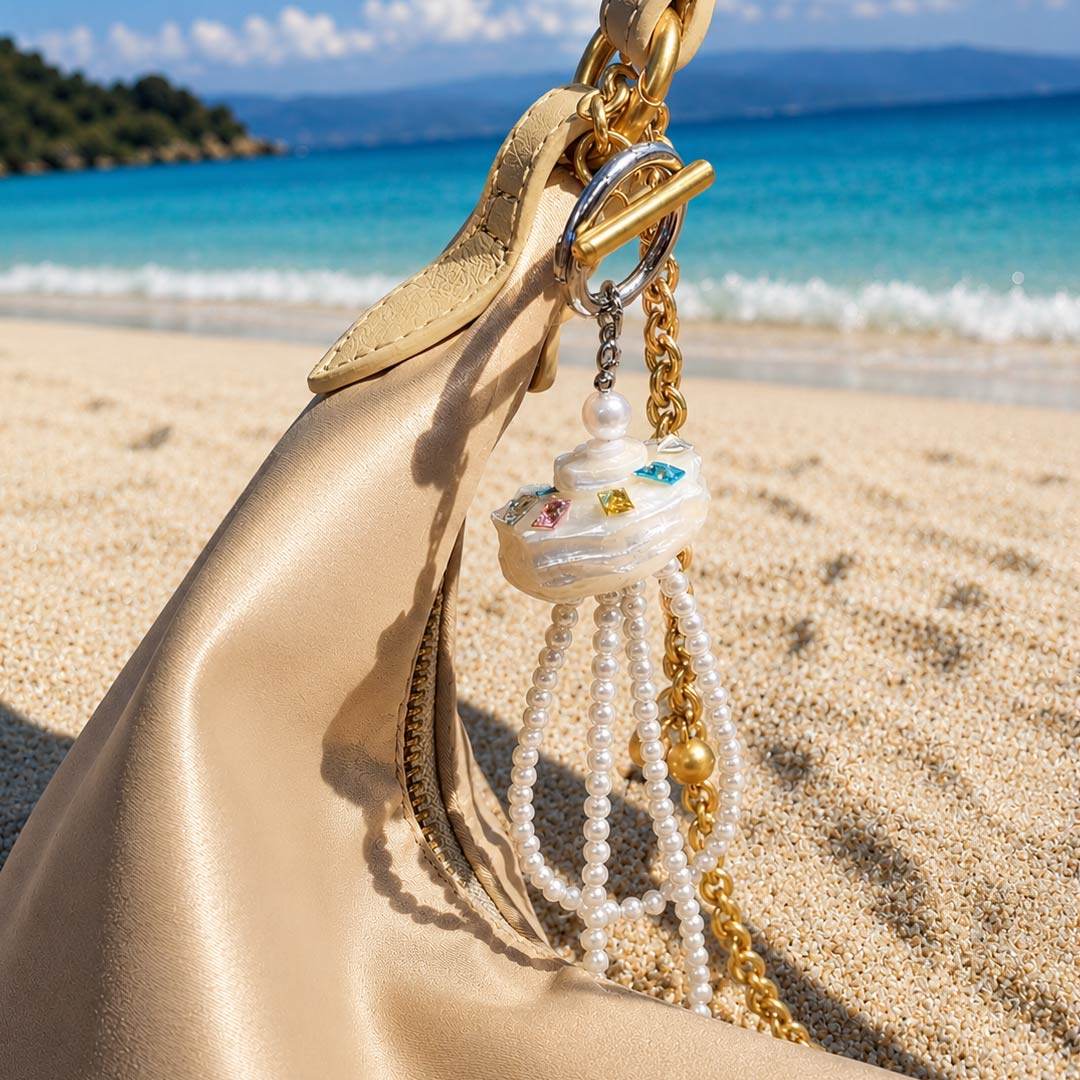 Prism Orbit | Pearlized Turbo Shell Charm- Handcrafted 1 PC