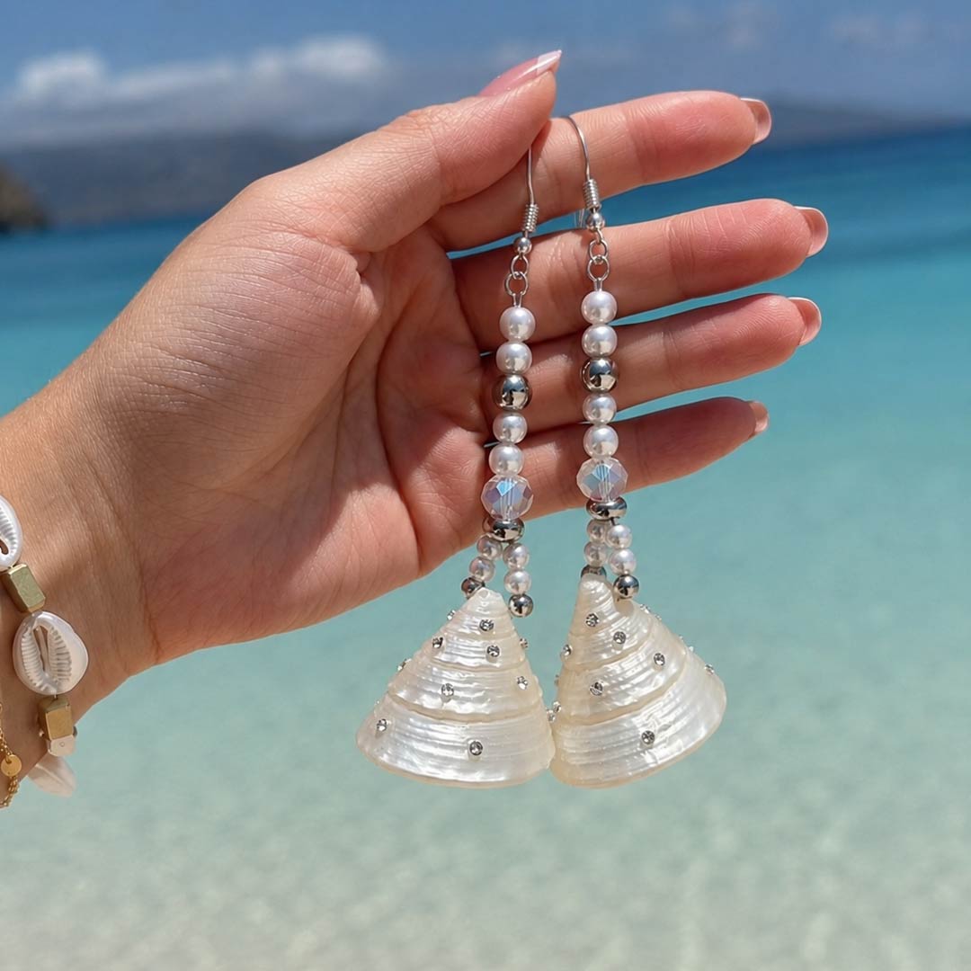 Draco Light | Celestial Trochus Seashells Bell Earrings - Handcrafted 1 PC