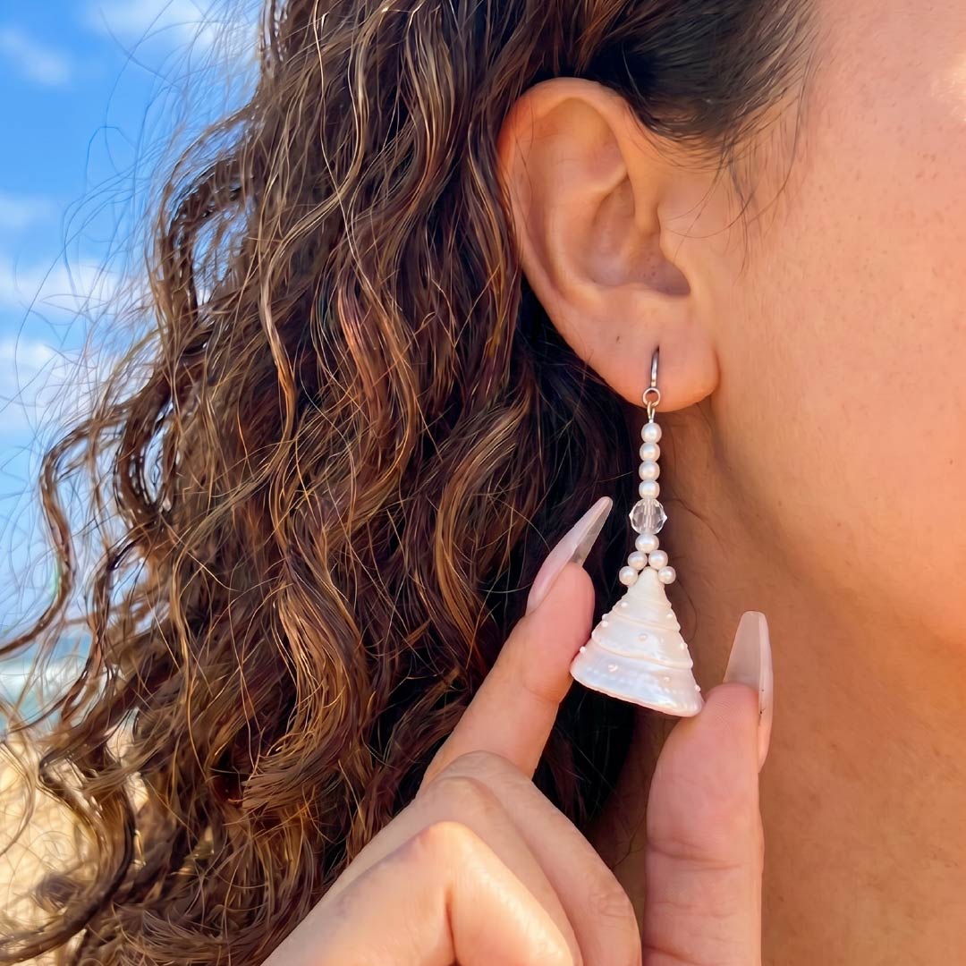 Draco Light | Celestial Trochus Seashells Bell Earrings - Handcrafted 1 PC