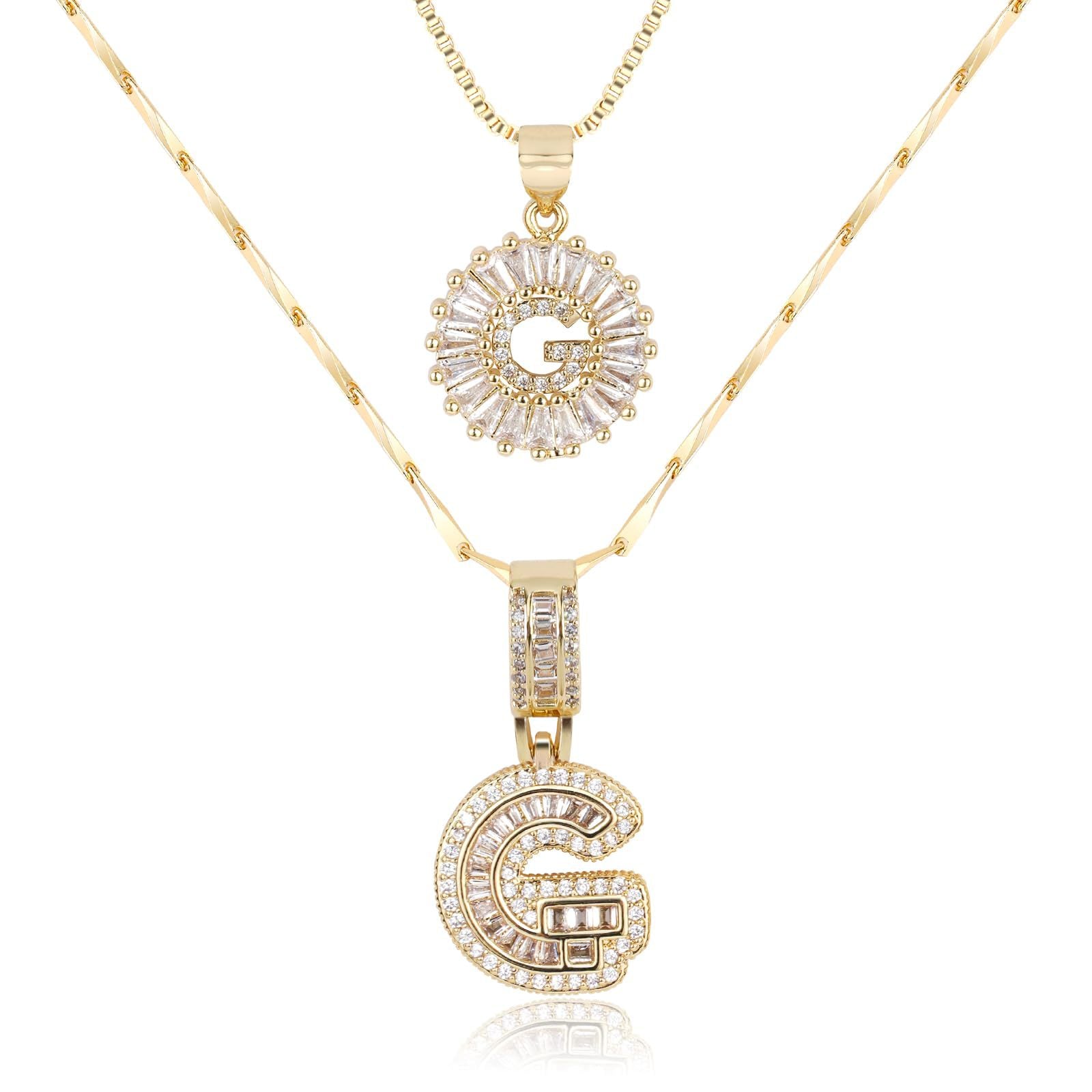 2pc 14k Diamond Letter Initial Necklaces