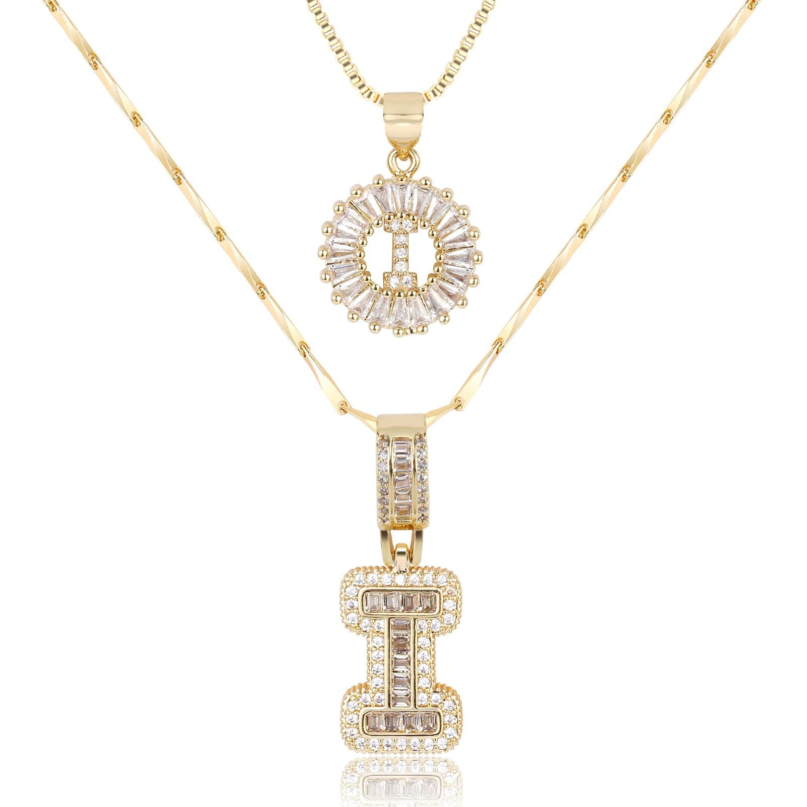 2pc 14k Diamond Letter Initial Necklaces