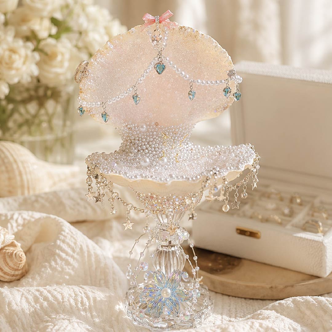 Vintage Crystal & Pearl Encrusted Mermaid Luxury Jewelry Tray - Handcrafted 1 PC