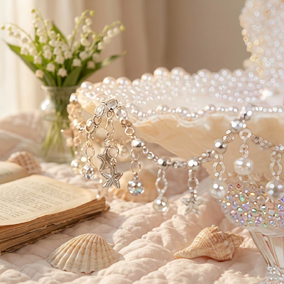 Vintage Crystal & Pearl Encrusted Mermaid Luxury Jewelry Tray - Handcrafted 1 PC