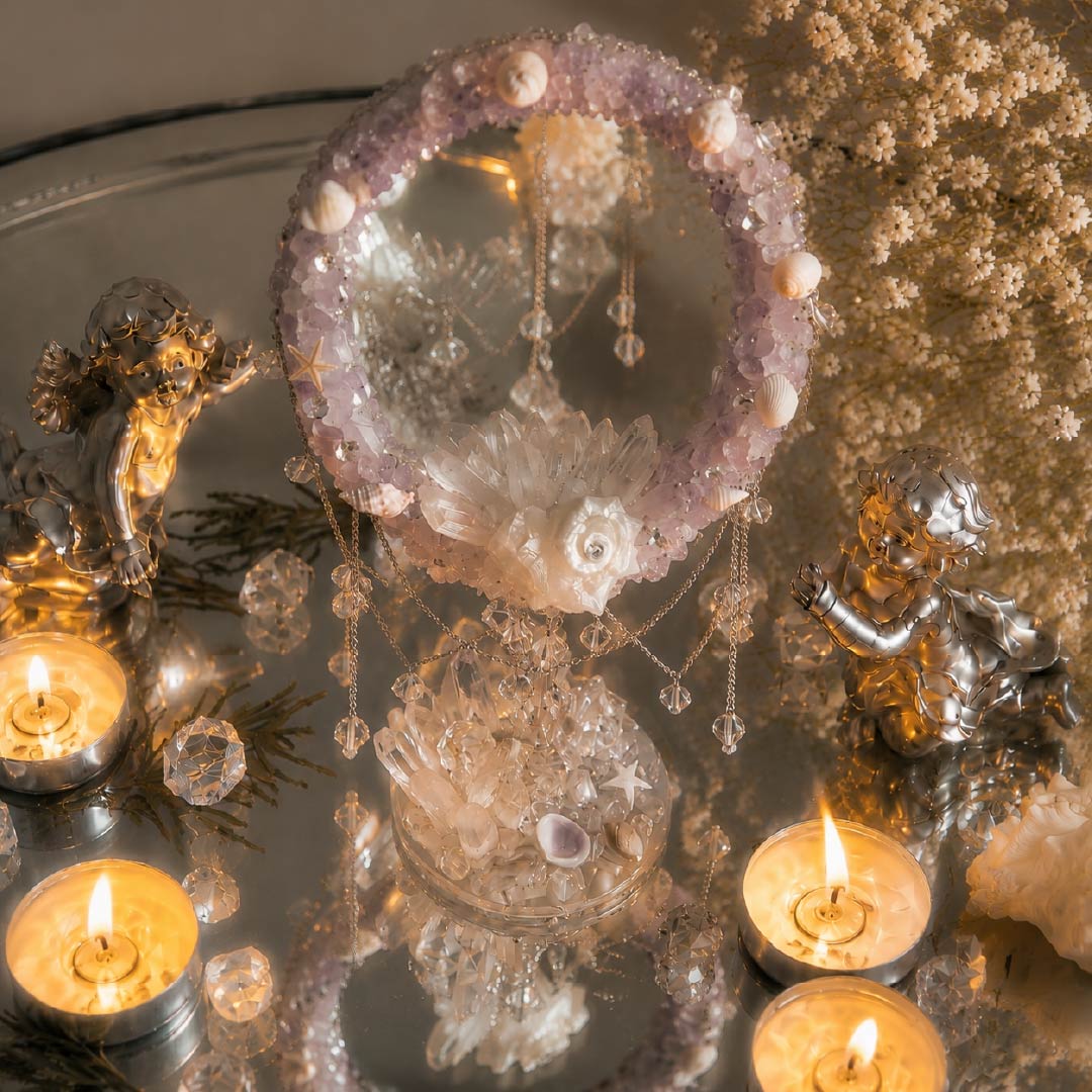 Violet Event Horizon | Crystal Seashell Mirror - Handcrafted 1 PC