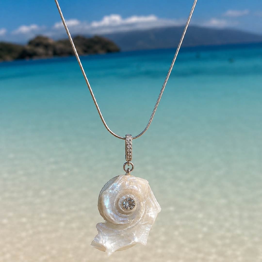 Astral Spiral | Pearlized Turbo Shell Necklace - Handcrafted 1 PC