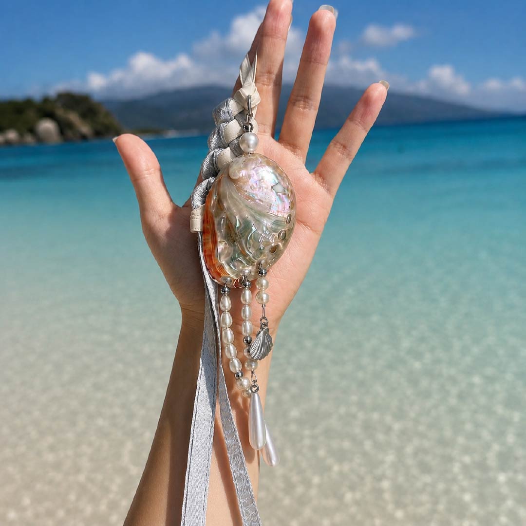 Io Iridescence | Red Abalone & Braided Ribbon Charm - Handcrafted 1 PC