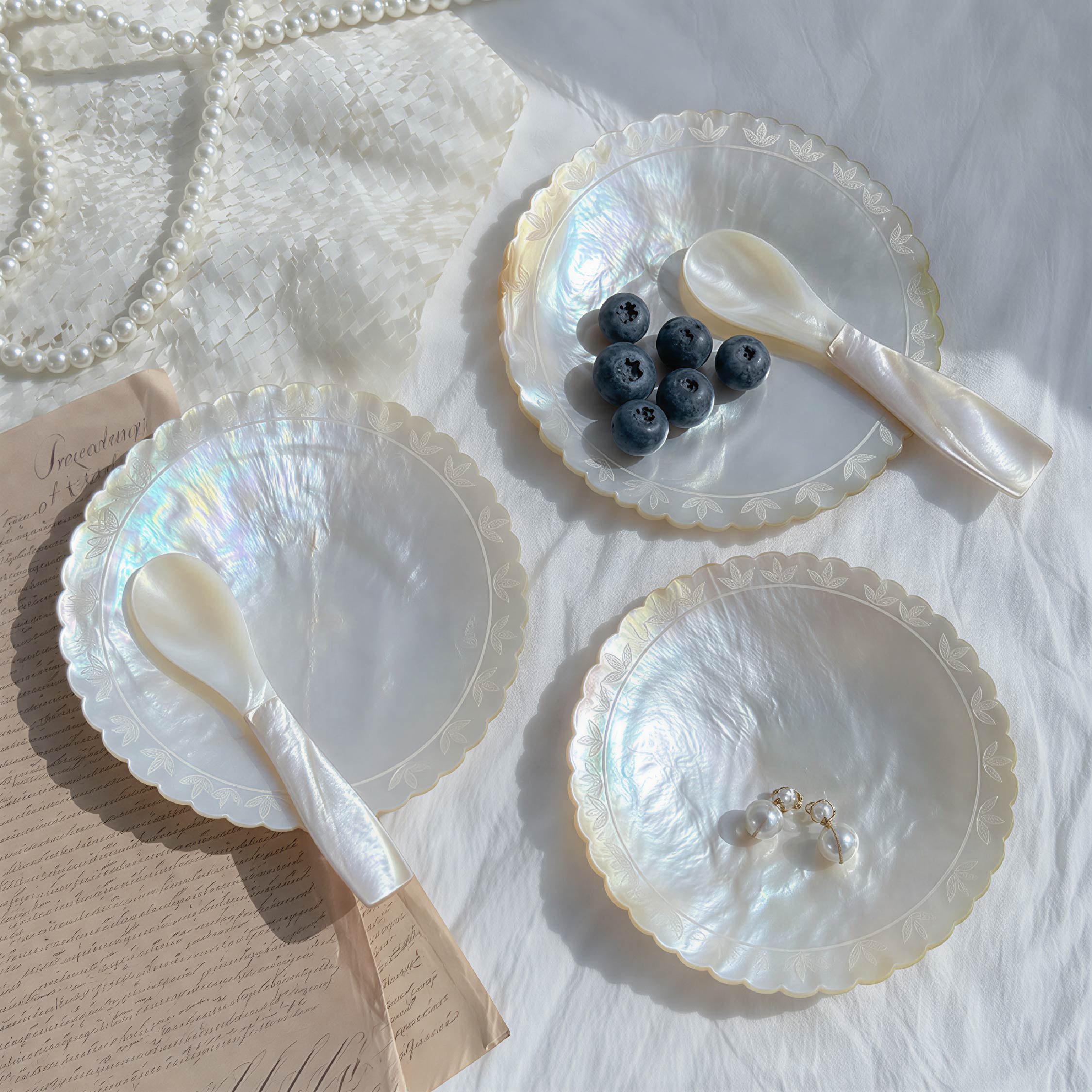 Lace Trim Mother of Pearl Plate/Jewelry Tray - Handmade 1 PC