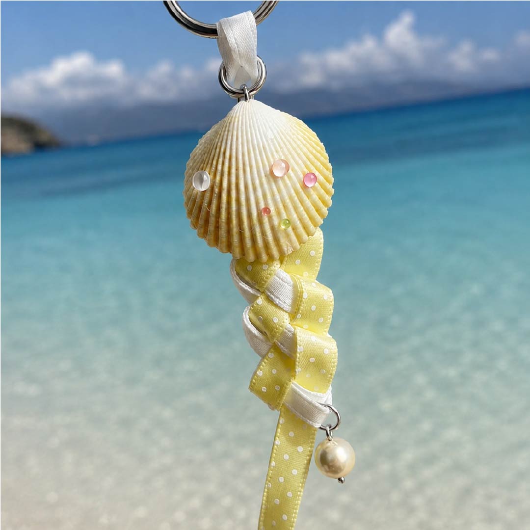 Lemonade soda | Mother of Pearl Shell & Braided Ribbon Charm- Handcrafted 1 PC