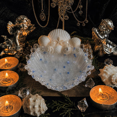 The Cobalt Abyss Handmade Blue Seashell Jewelry & Candle Holder - Handcrafted 1 PC