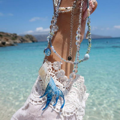 Mermaid’s Relic | Mermaid Tail & Fairy Wing Resin Double-Layer Necklace - Handcrafted 1 PC