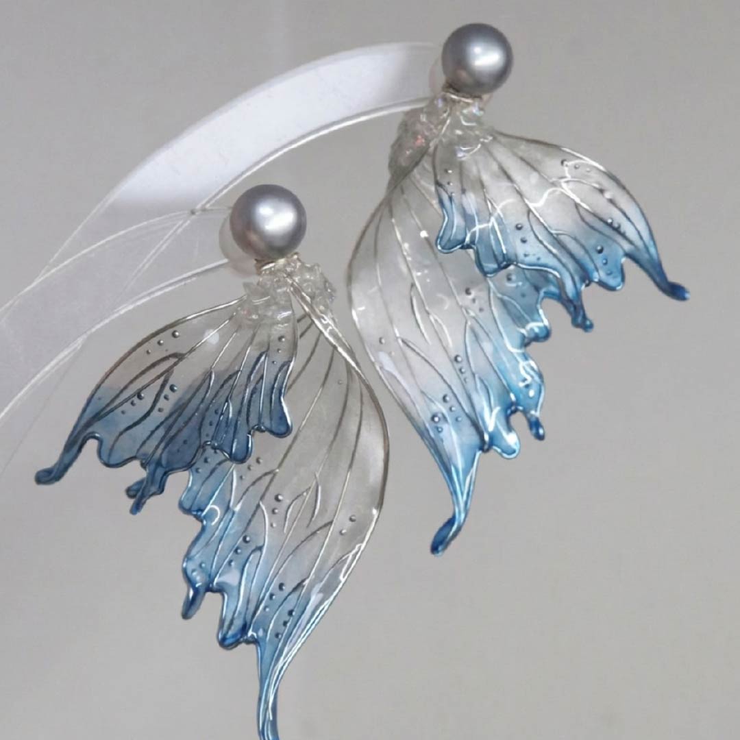 Glacial Whisper | Mermaid Tail & Fairy Wing Resin Earrings - Handcrafted 1 PC
