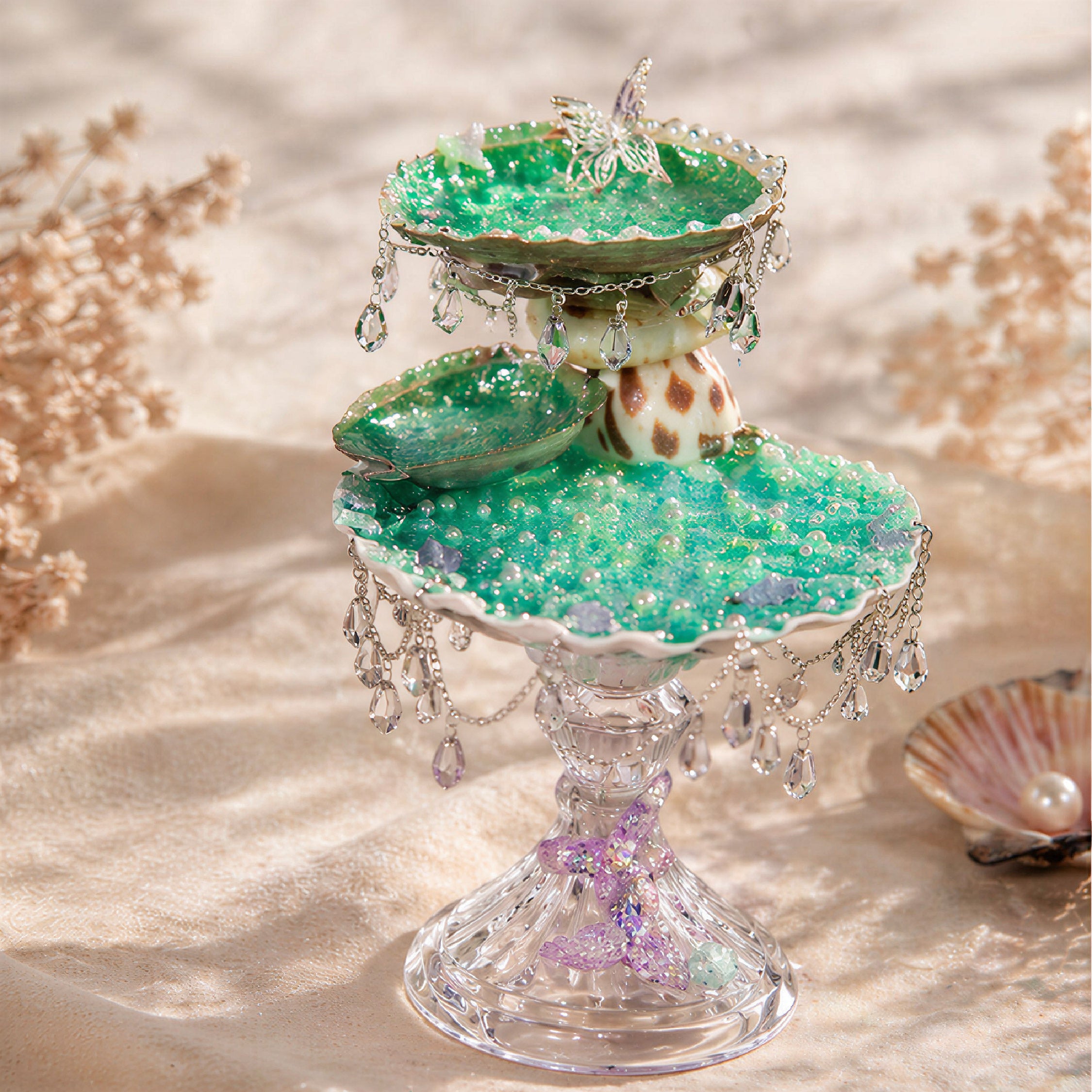 Submerged Mermaid Grove Double-Tier Jewelry Tray - Handcrafted 1 PC