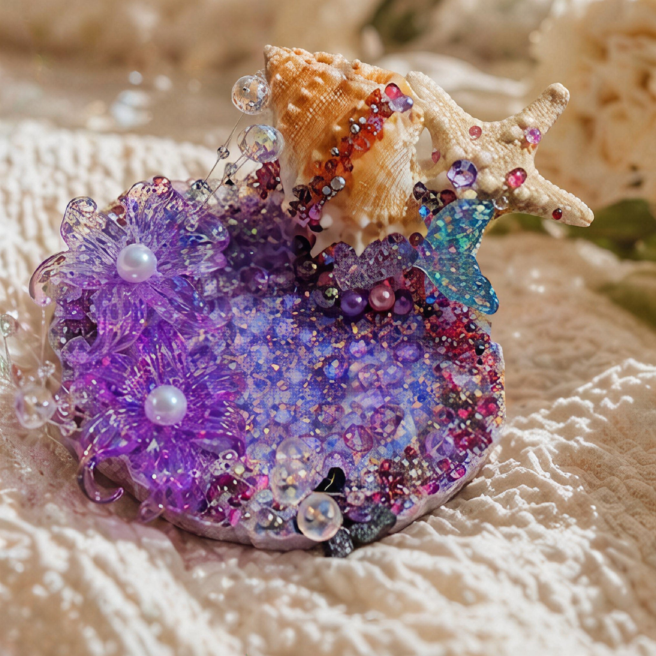 Conch & Violet Mermaid Jewelry Dish - Handcrafted 1 PC